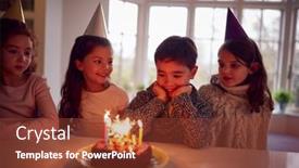  Presentation with birthday boy - PPT theme featuring boy-celebrating-birthday-with-group background and a tawny brown colored foreground
