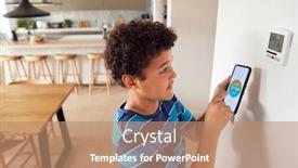  Presentation with temperature - PPT layouts with boy-changes-temperature-on-central background and a coral colored foreground