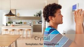  Presentation with temperature - Slide deck featuring boy-changes-temperature-on-central background and a coral colored foreground