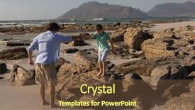  Presentation with rock climbing - Slide deck featuring boy climbing - side view of father giving background and a tawny brown colored foreground