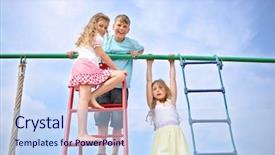  Presentation with playground - PPT layouts with boy climbing - three cheerful children background and a light blue colored foreground
