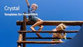  Presentation with young children - PPT layouts featuring boy climbing - two young children sitting background and a teal colored foreground