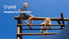  Presentation with young children at school - Colorful PPT theme enhanced with boy climbing - two young children sitting backdrop and a teal colored foreground