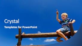  Presentation with playground - PPT theme featuring boy climbing - young child sits on top background and a ocean colored foreground