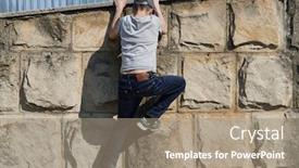  Presentation with wall - Slide set with boy-climbs-over-the-wall background and a coral colored foreground