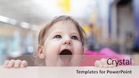  Presentation with brown bear baby shoes - Colorful slide deck enhanced with boy crying - beauty baby open mouth backdrop and a soft green colored foreground