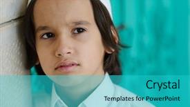  Presentation with people crying - Beautiful slide deck featuring boy crying - lifestyle posing people backdrop and a teal colored foreground