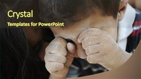  Presentation with poverty - Colorful slide set enhanced with boy crying - little dirty brother and sister backdrop and a tawny brown colored foreground