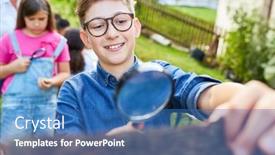  Presentation with summer camp - PPT layouts featuring boy-curiously-examines-a-piece background and a teal colored foreground