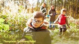  Presentation with plants - Presentation theme featuring boy-curiously-looks-at-plants background and a tawny brown colored foreground