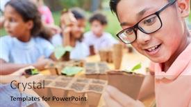  Presentation with plant biology - Beautiful theme featuring boy-curiously-looks backdrop and a coral colored foreground