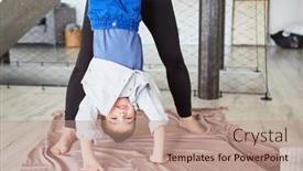  Presentation with living room - PPT layouts consisting of boy-doing-a-handstand background and a coral colored foreground
