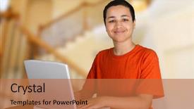  Presentation with school facility - Slides featuring boy doing homework after school background and a red colored foreground