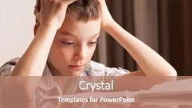  Presentation with sad child - Presentation design enhanced with boy doing homework sad child background and a coral colored foreground
