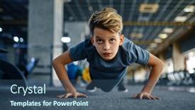  Presentation with exercise - Slide deck with boy-doing-push-up-exercise background and a ocean colored foreground