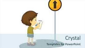  Presentation with vector - Audience pleasing PPT theme consisting of boy drawing a road sign backdrop and a  colored foreground
