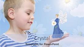 Presentation with fairy - Cool new slide set with boy-dreaming-about-fairy backdrop and a light blue colored foreground