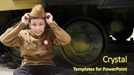  Presentation with second world war - Cool new PPT theme with boy dressed in soviet military backdrop and a wine colored foreground