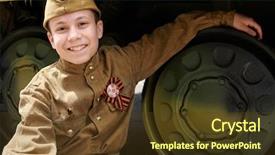  Presentation with second world war - Slide set enhanced with boy dressed in soviet military background and a tawny brown colored foreground