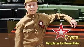  Presentation with second world war - Presentation with boy dressed in soviet military background and a tawny brown colored foreground