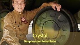  Presentation with second world war - Slide set enhanced with boy dressed in soviet military background and a tawny brown colored foreground