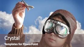 Presentation with pilot - Amazing PPT layouts having boy dressed up in pilot backdrop and a tawny brown colored foreground