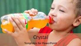  Presentation with soda - Beautiful PPT theme featuring boy drinking unhealthy bottled soda backdrop and a coral colored foreground
