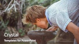  Presentation with water fountain - PPT theme having boy drinking water background and a tawny brown colored foreground
