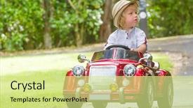  Presentation with car park - PPT theme with boy driving a toy car background and a soft green colored foreground