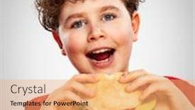  Presentation with children and healthy eating - Presentation having boy-eating-big-sandwich background and a coral colored foreground