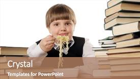  Presentation with instant noodles - Colorful slide deck enhanced with boy eating chinese instant noodles backdrop and a  colored foreground