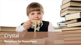  Presentation with instant noodles - Colorful slide deck enhanced with boy eating chinese instant noodles backdrop and a coral colored foreground
