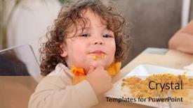  Presentation with thai food kitchen - PPT theme enhanced with boy eating rice at kitchen background and a coral colored foreground