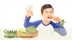  Presentation with happiness - Beautiful slide set featuring boy eating vegetables and gesturing backdrop and a soft green colored foreground