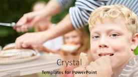  Presentation with campsite - Colorful PPT theme enhanced with boy-eats-a-piece backdrop and a coral colored foreground