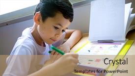  Presentation with math - Cool new presentation theme with boy engross doing his math backdrop and a coral colored foreground