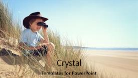  Presentation with boy scout - Colorful slide deck enhanced with boy exploring looking through binoculars backdrop and a coral colored foreground