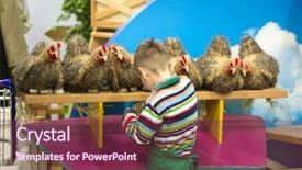  Presentation with wooden toy - Presentation theme enhanced with child picking apples - boy farmer collecting eggs background and a violet colored foreground