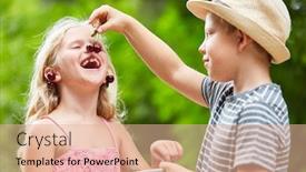  Presentation with sister - Amazing presentation theme having boy-feeds-his-sister backdrop and a lemonade colored foreground