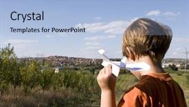  Presentation with plane flying in everest - Colorful presentation theme enhanced with boy flying a paper plane backdrop and a light blue colored foreground