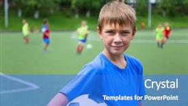  Presentation with kids soccer - PPT layouts featuring boy footballer with a ball background and a cobalt blue colored foreground