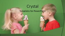  Presentation with ice cream - Colorful slide deck enhanced with boy friend girl friend - cute little children eating ice backdrop and a seafoam green colored foreground