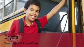  Presentation with school bus - Beautiful slides featuring boy getting on school bus backdrop and a crimson colored foreground