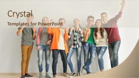  Presentation with teenagers - PPT theme having boy girl - group of cute teenagers standing background and a lemonade colored foreground