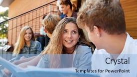  Presentation with college students - PPT theme with boy girl - group of teenage students socialising background and a light blue colored foreground