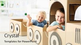  Presentation with children playing - PPT theme consisting of boy girl - little children playing with cardboard background and a lemonade colored foreground