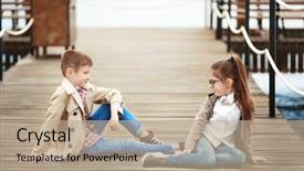  Presentation with outdoors - Audience pleasing theme consisting of boy girl - little kids wearing stylish clothes backdrop and a coral colored foreground