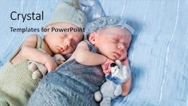  Presentation with sleeping - Cool new PPT theme with boy girl - newborn twins sleeping with toys backdrop and a light blue colored foreground