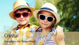  Presentation with friendship day - Presentation theme featuring boy girl - portrait of happy kids background and a blonde colored foreground