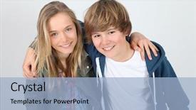  Presentation with teenagers - Cool new presentation theme with boy girl - portrait of teenagers standing backdrop and a light blue colored foreground
